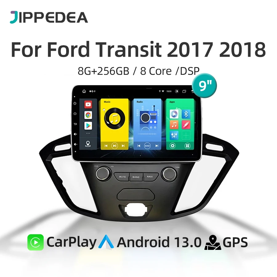 

8G 256G CarPlay Android 13 IPS Автомобильный мультимедийный плеер 4G WiFi Bluetooth GPS навигация RDS автомобильное радио для Ford Transit 2017 2018