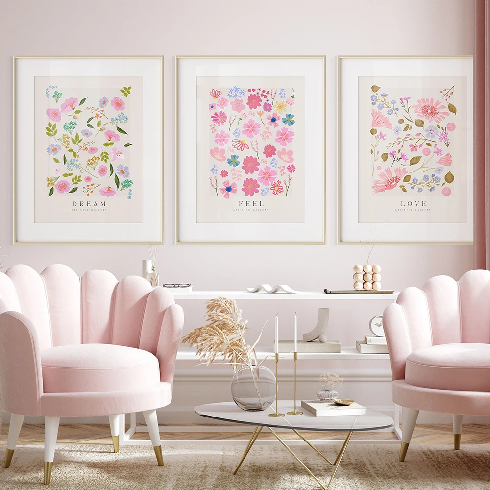 Flower Posters Pastel Pink Prints Dream Feel Love Wall Art Colorful Canvas Painting Nordic Picture For Living Room Home Decor