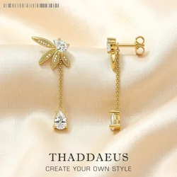 Earrings Leaves With Water Drop Europe Fine Jewelry For Women Autumn New Sterling Silver 925 Gift