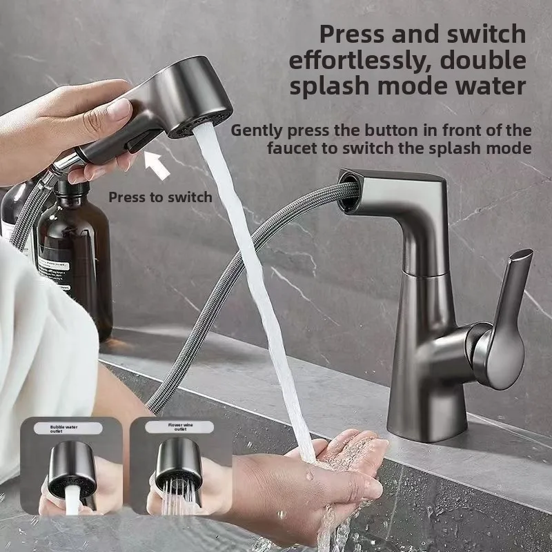 

wash basin water adjustable faucet Alloy basin faucet bathroom hot and cold multi-functional pull-out bathroom wash basin