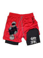 Men's 2-in-1 Jujutsu Kaisen Anime Running Shorts - Gojo Satoru Printed Gym Workout Quick Dry Compression Shorts