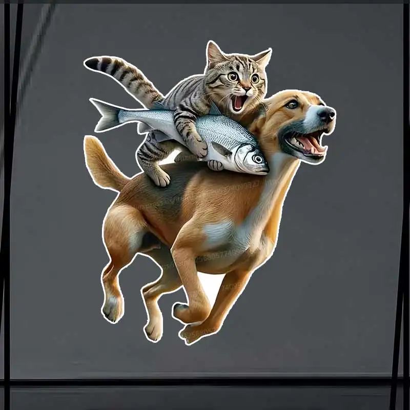 Funny Cat Riding Dog Car Stickers Vinyl Decal Waterproof Rear Window Motorcycle Camper Bumper Laptop Decoration