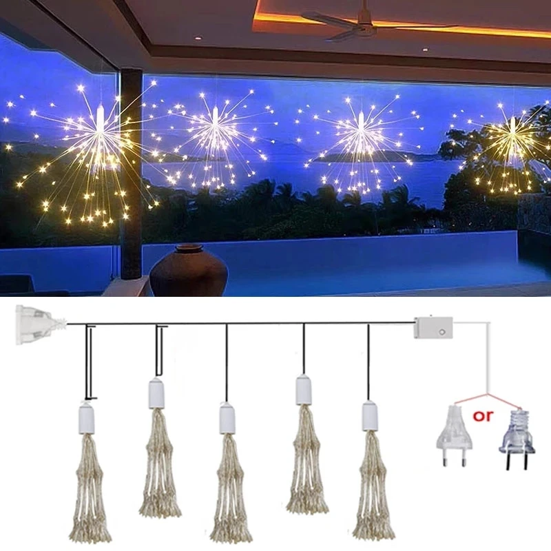 500 LED Wspaniałe fajerwerki Fairy Lights DIY Boże Narodzenie i Nowy Rok Dekoracja sypialni Oświetlenie Girlanda Łańcuchy świetlne