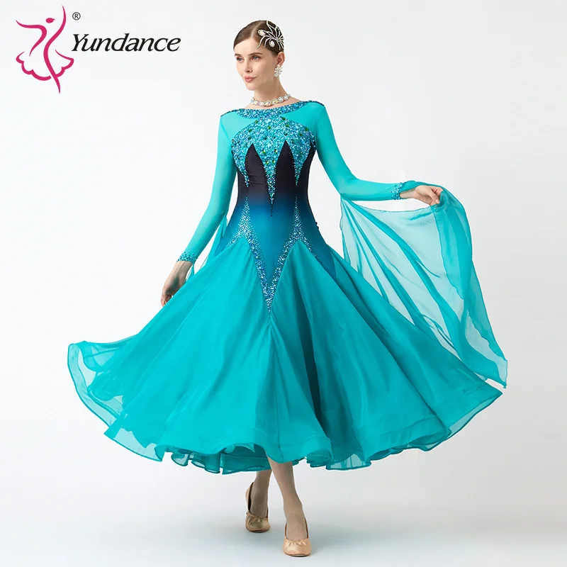 B-23115 New Women Modern Dance Rhinestone Color Diversity Dress Ballroom National Standard Waltz Competition Performance