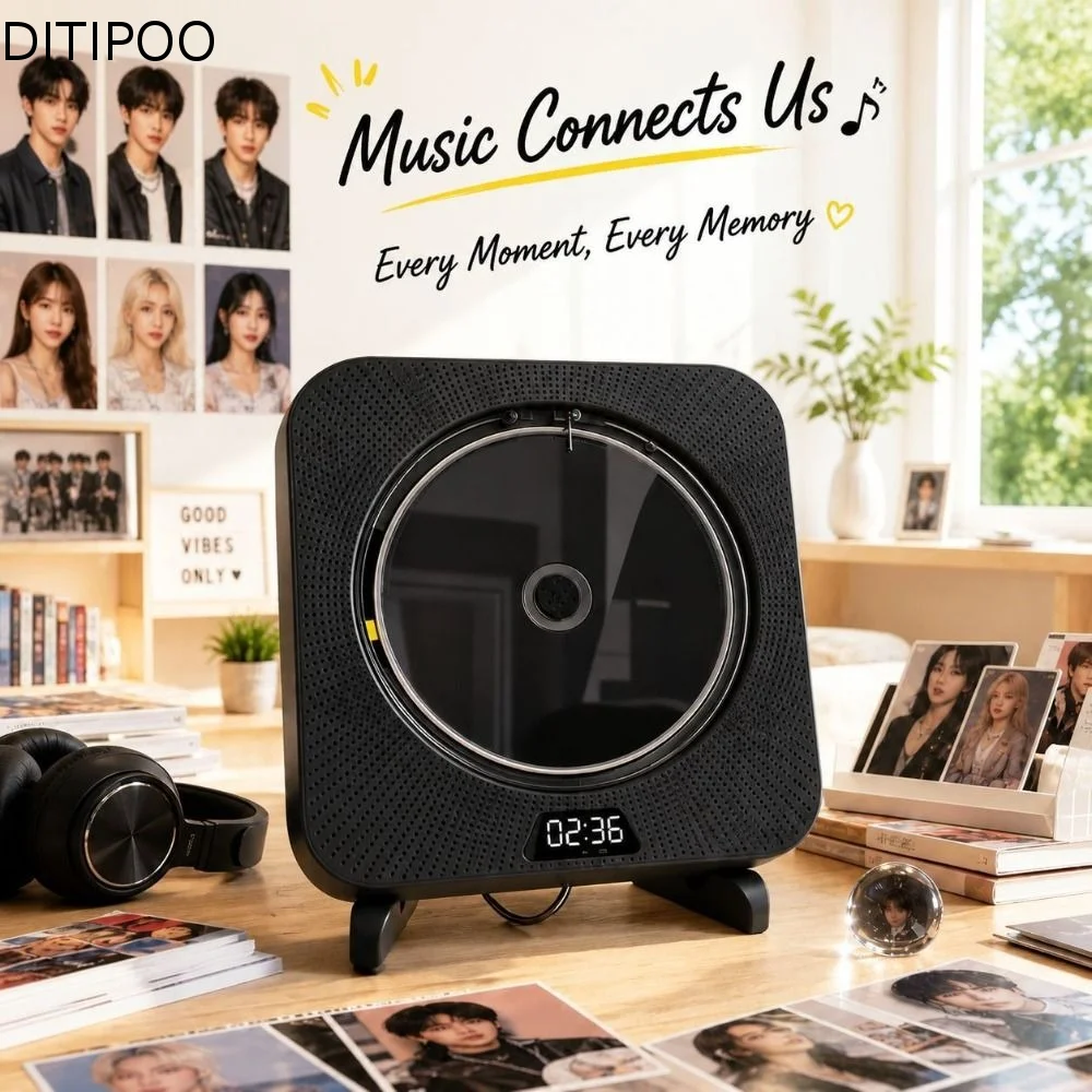 Bluetooth CD Player Retro Vintage Wall Mounted CD Player Portable English Audio Bluetooth CD Player Bedroom Decor
