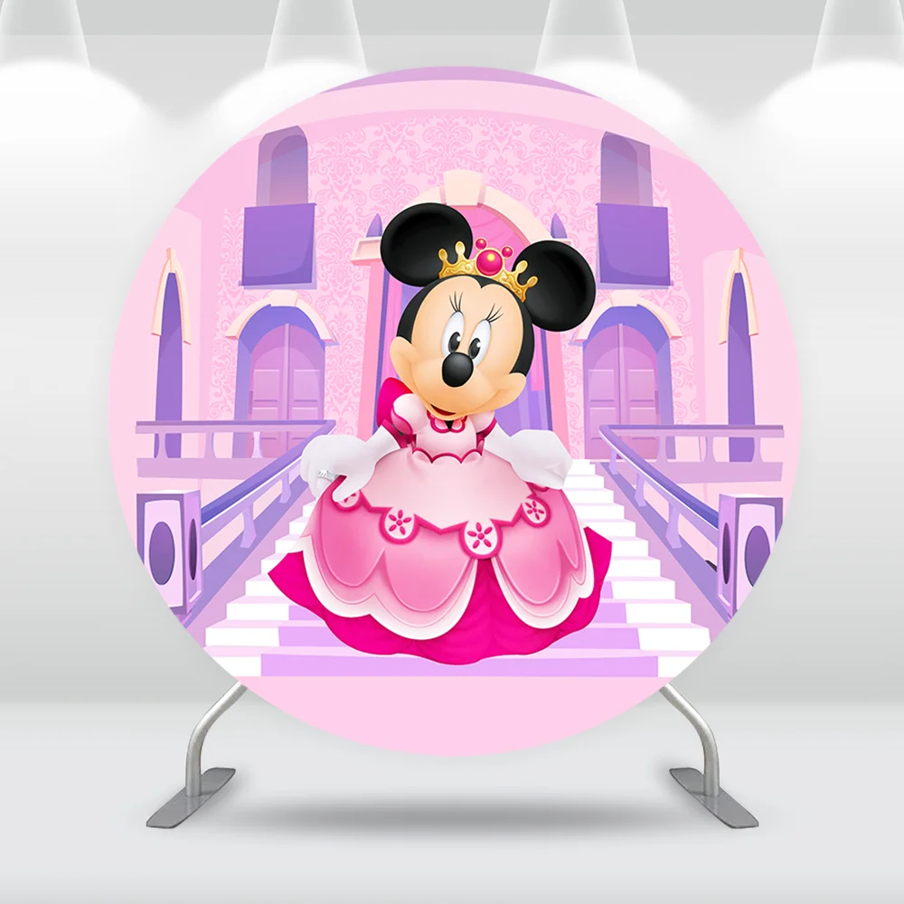 Telón de fondo redondo para fiesta de cumpleaños, suministros de decoración para recién nacido, 1er cumpleaños, rosa, púrpura, castillo, bebé, Niña