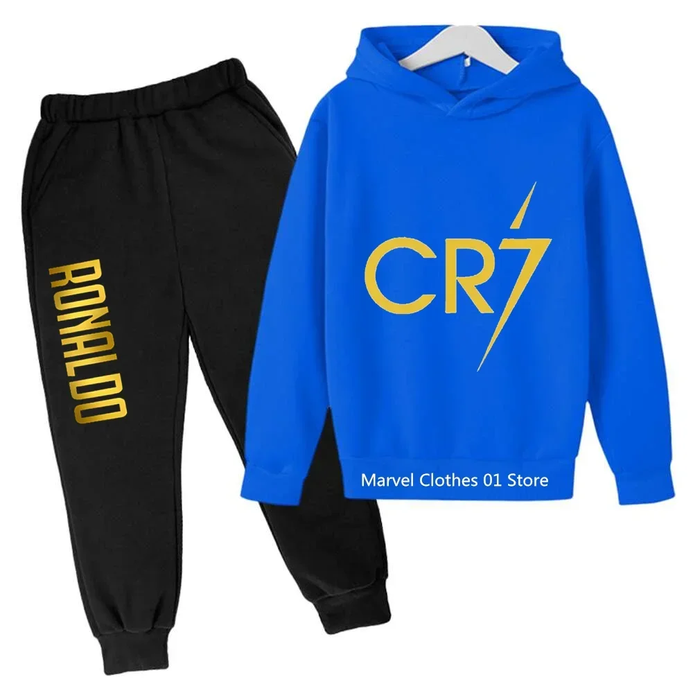 2024 Cristiano Ronaldo CR7 Cosplay Costumes Kids Football Idol Hoodie Set Pants Kids Boys High Quality Tops Girls Clothing Sets