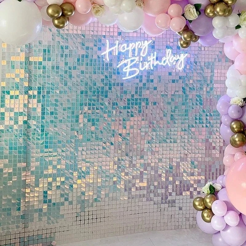 18pcs Golden Sequin Backdrop Panels for Wedding Party Baby Shower Background Wall Decor Shimmer Laser Backdrops Curtain 30x30cm