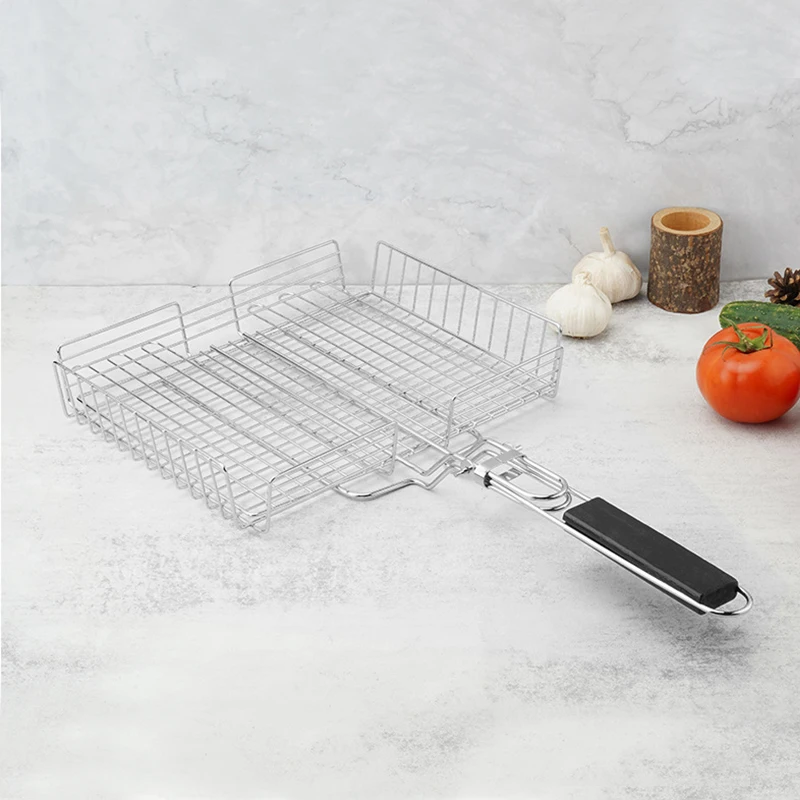 Cesta para parrilla de acero inoxidable con mango extraíble portátil, cesta para asar barbacoa, para carne, hamburguesa, pescado, carne, camarones y verduras
