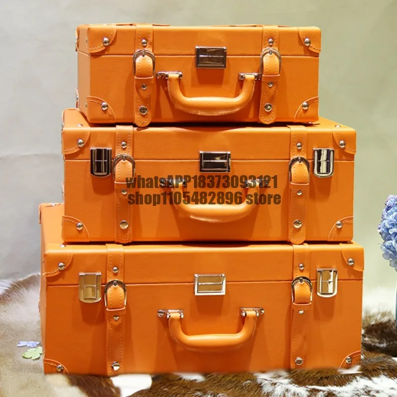 Orange leather suitcase cloakroom model room storage box model room storage finishing box window display ornament