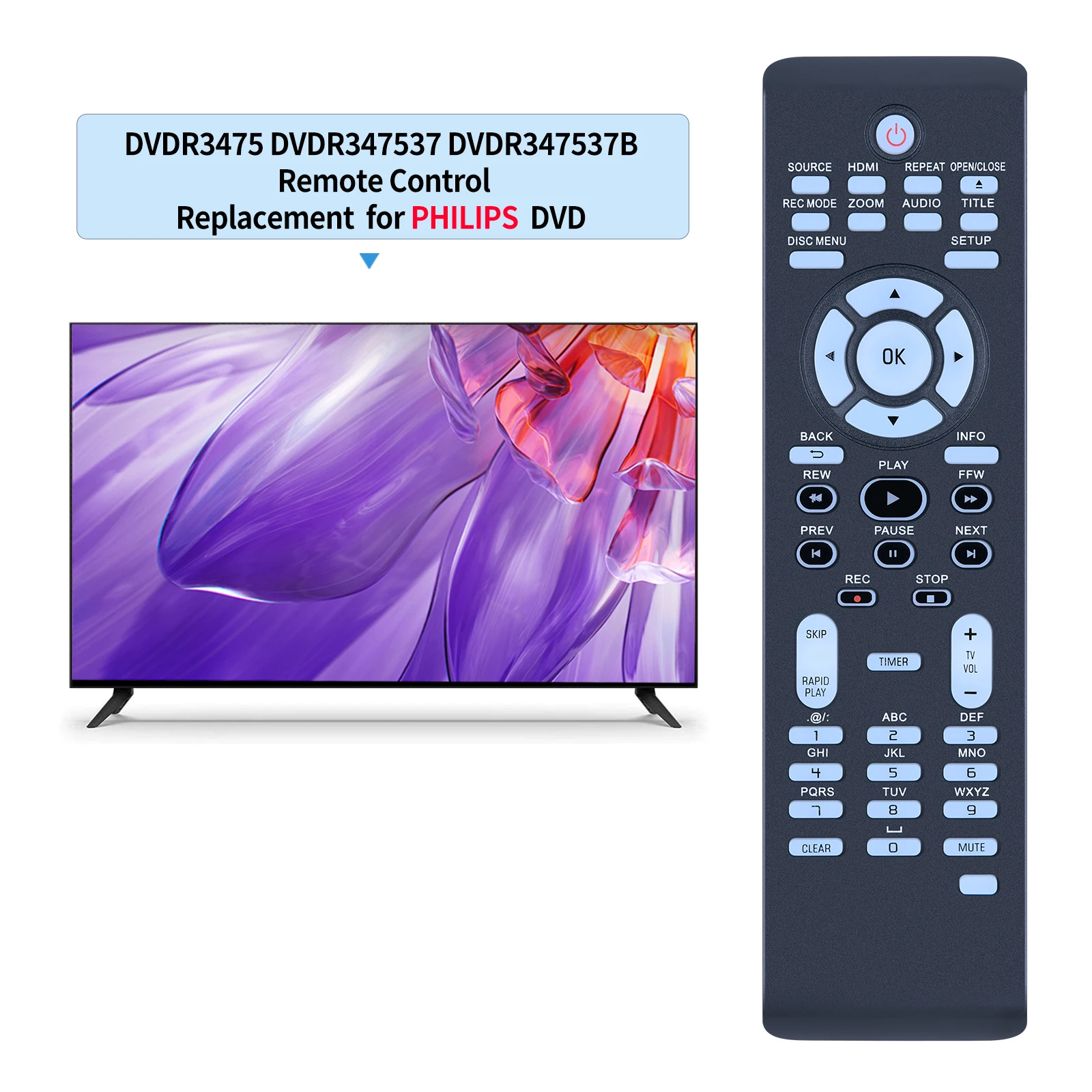 New Remote Control For PHILIPS DVDR3475 DVDR3475/37 DVDR3475/37B