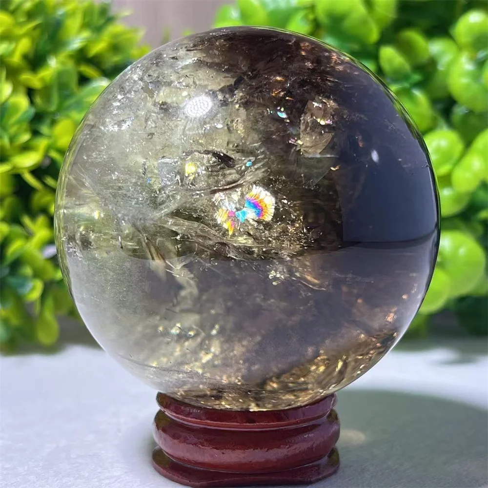 Citrine Quartz Stone Rainbow Fair flower Healing Natural Crystal Brazil Smokey Home DecoraitionSphere Rainbow Polished +Stand