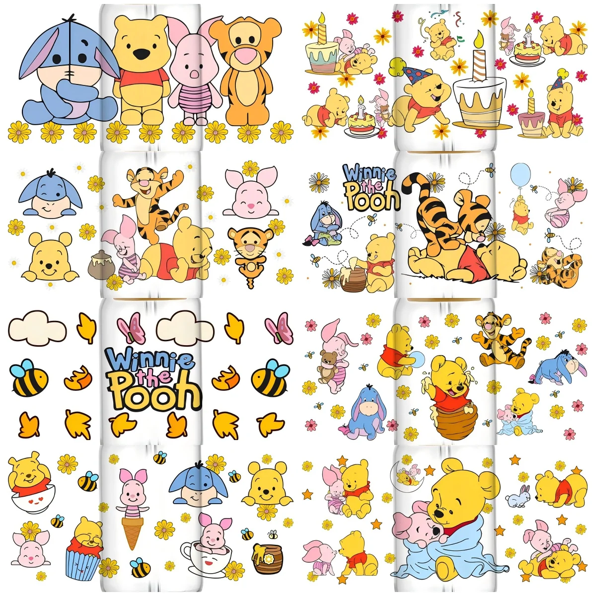 

Miniso Cartoon Winne Bear UV DTF Cup Wrap For 16oz Libbey Coffee Glass Pooh Friend Character 3D Sticker Cup Wraps