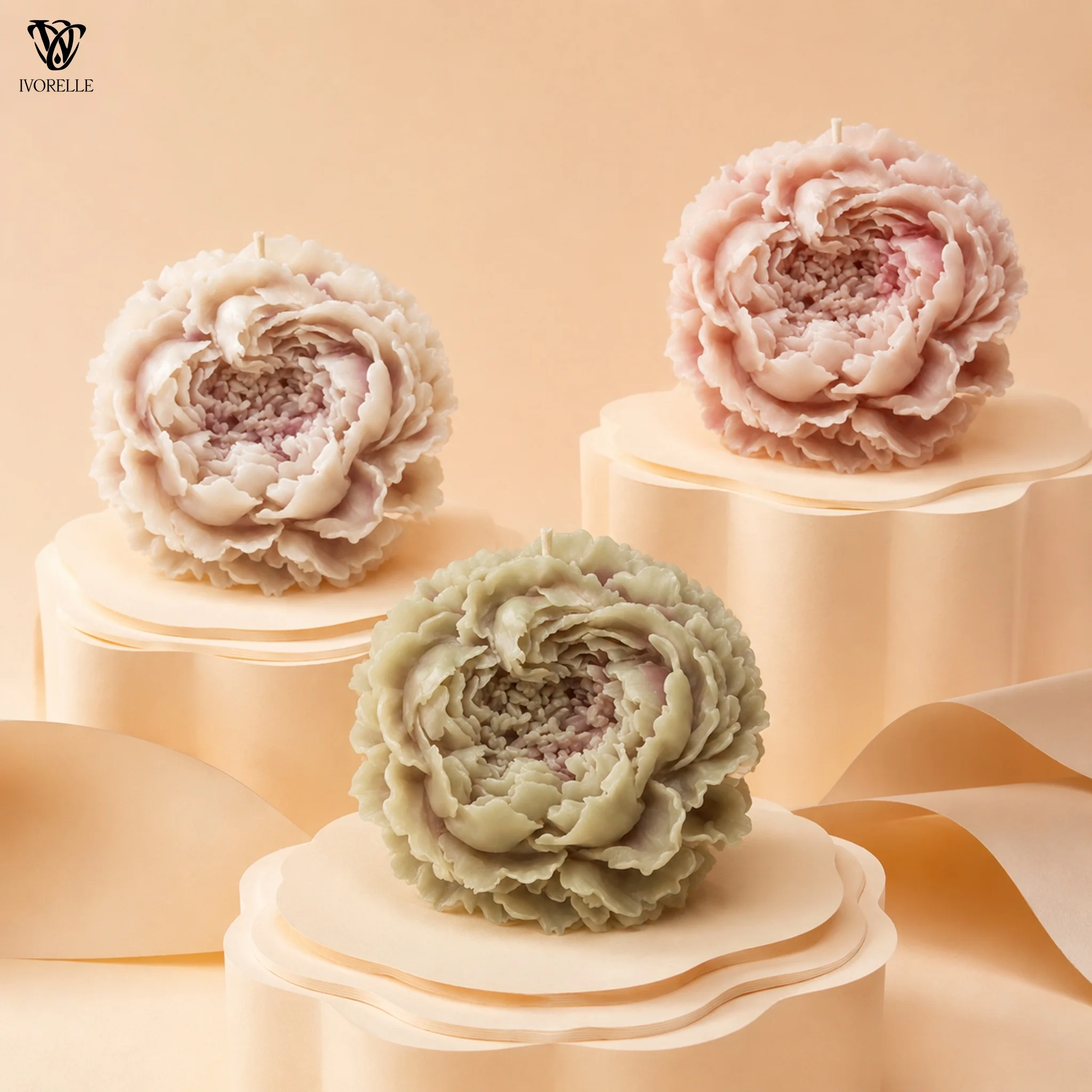 IVORELLE Blooming Peony Flower Silicone Candle Mold Layered Petals For Wax Resin Plaster Soap DIY Home Decor Craft view 6