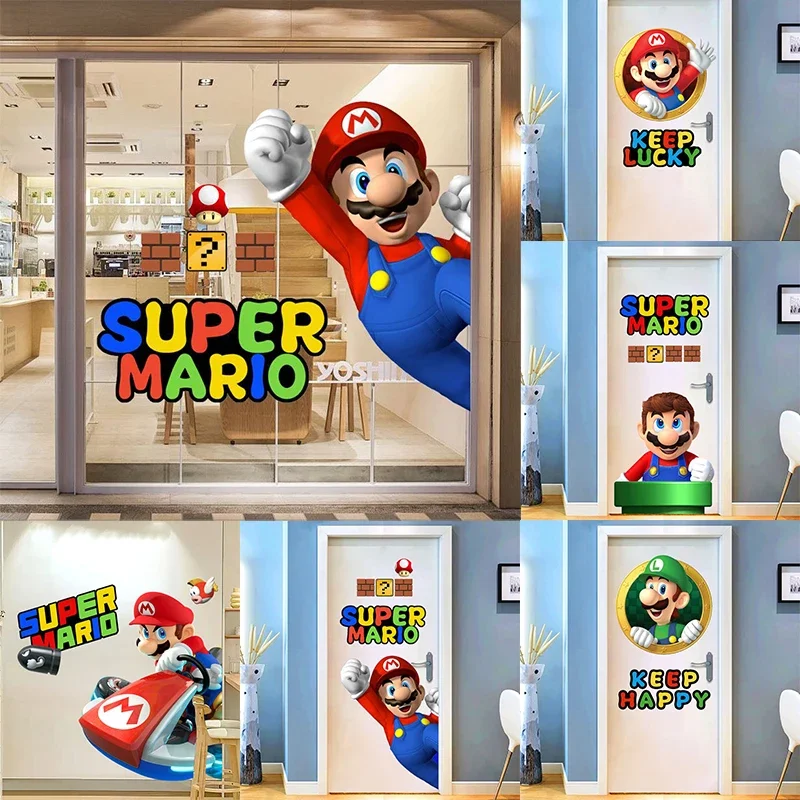 Super Mario Decorative Wall Stickers Anime Characters Bedroom Decoration Children's Room Door Wall Stickers Glass Door Stickers