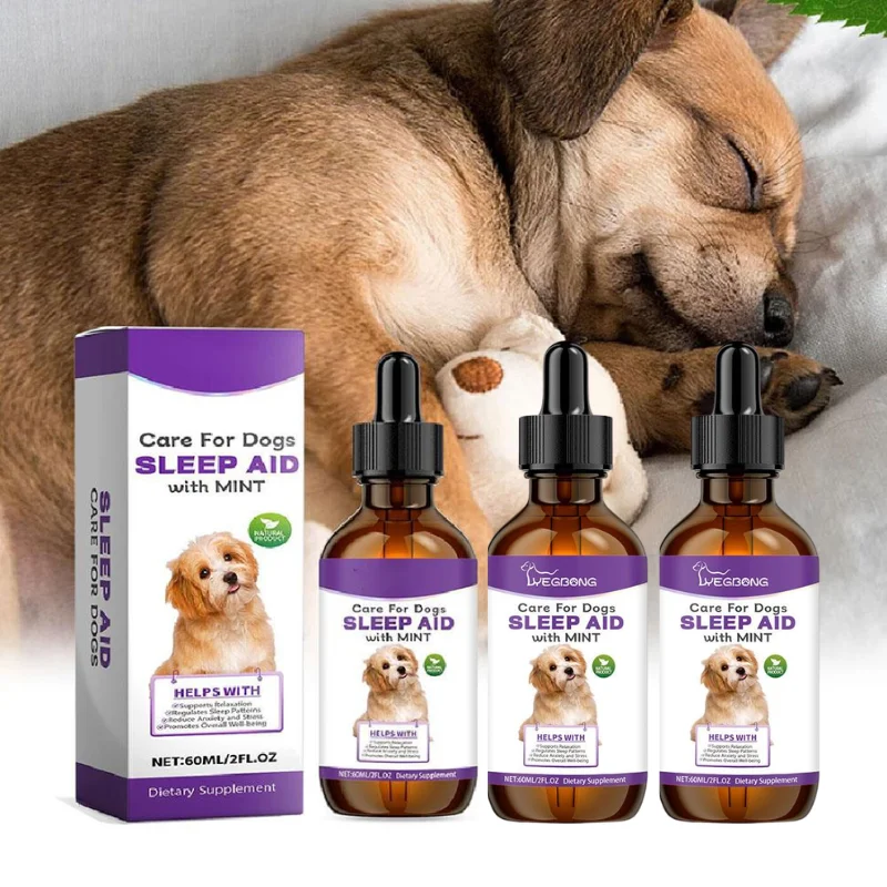 60ml Dog Sleep Support Drops Reduce Anxiety Pet Calming Liquid Gentle Natural Mint Sleep Aid for Dogs Night Sedation Care