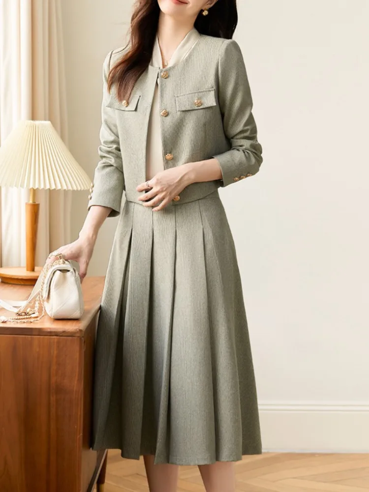 Elegant French-Inspired Two-Piece Set for Women-Chic Long Sleeve Blazer & A-Line Skirt Perfect for Work & Casual Wear All-match