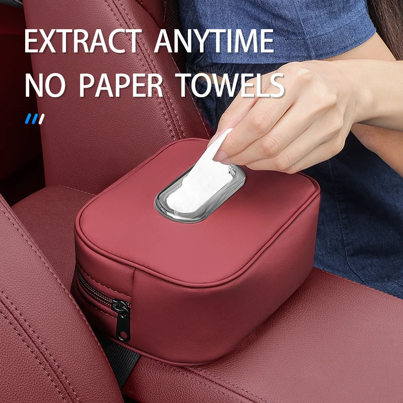 

Car Tissue Box Holder Leather Car Center Console Armrest Bag Sunshade Backseat Tissue Case Napkin Organize Storage Bag