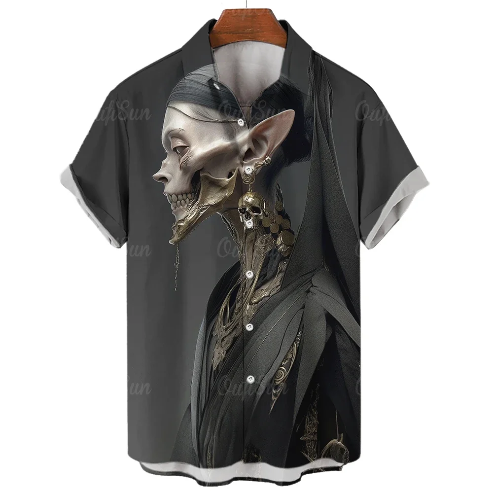 Camisa de manga corta para hombre, camisa hawaiana con estampado de calavera 3D, moda para hombre, talla grande, nueva ropa de verano