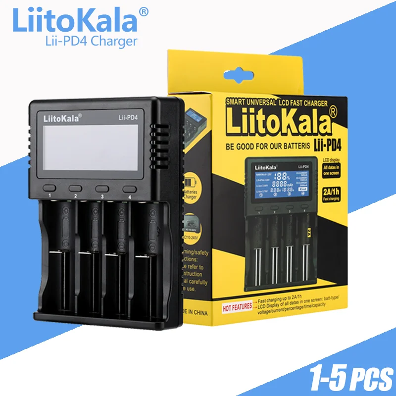 1-5PCS LiitoKala Lii-PD4 Lii-PD2 +car  LCD smart 18650 Battery Charger for 18500 16340 26650 21700 26700 LCD Battery Charger