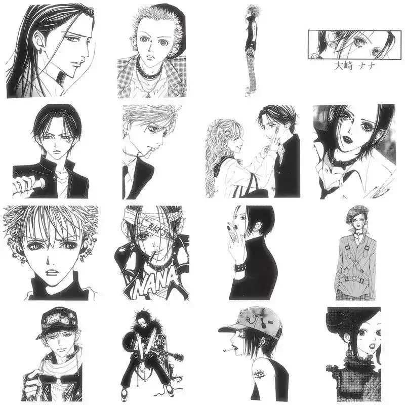 64PCS Anime NANA Black White Stickers Cool Graffiti Decals DIY Decoration For Phone Laptop Stationery PVC Waterproof Toys Gift
