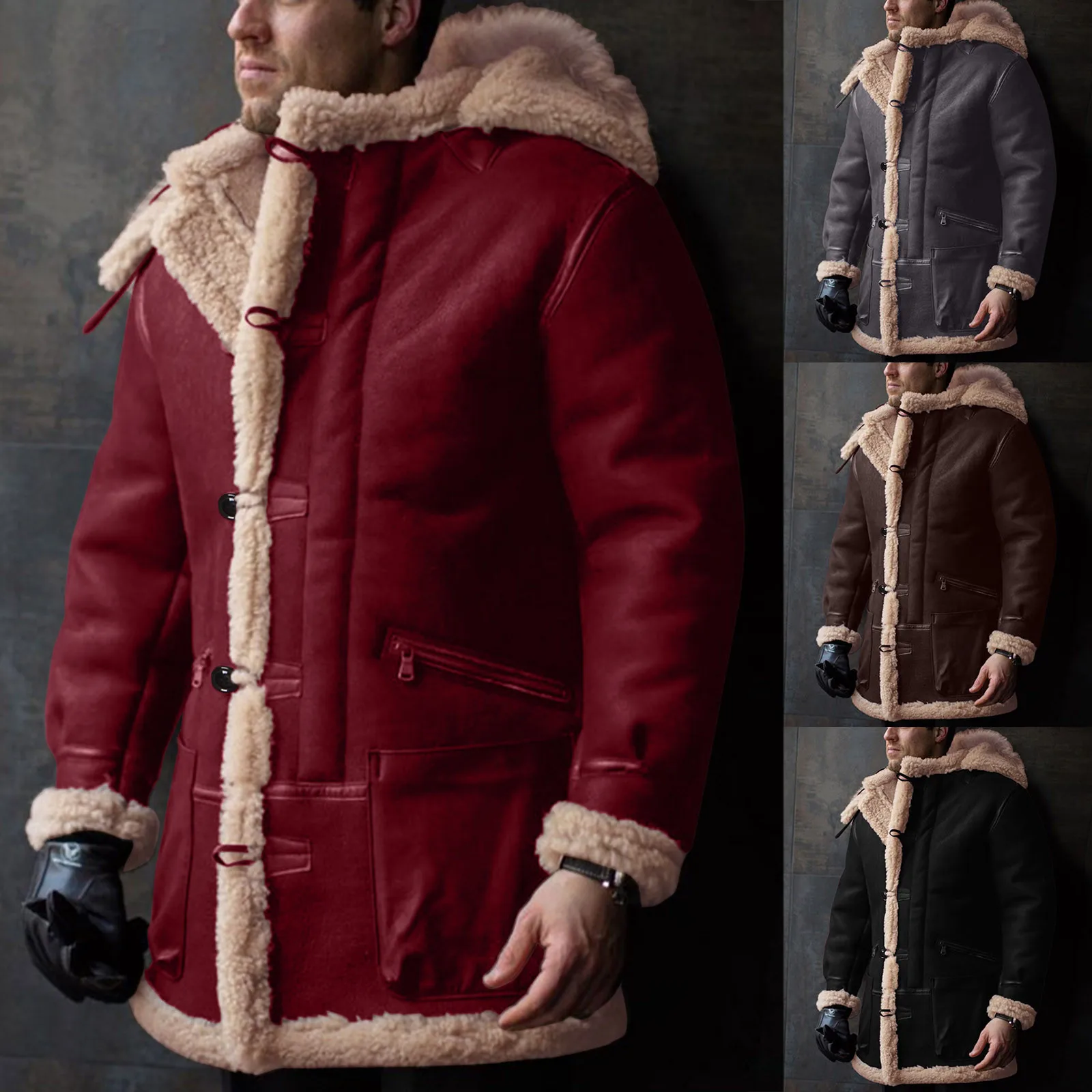 

Mens Topcoat Men Plus Size Hooded Winter Button Coat Lapel Long Sleeve Padded Leather Vintage Mens Small Jacket with Hood