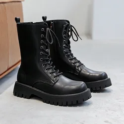 Men's High Sole Platform Streetwear Fashion Casual Increase Leather Boots Shoes Male Punk Gothic Rock Motorcycle Boots Shoes