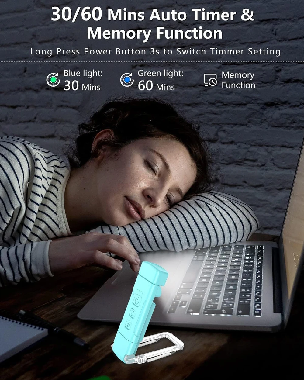 Book Reading Light with Timer Rechargeable Light for Reading in Bed Clip-on Bookmark Lamp 3 Amber Colors 5 Brightness Dimmable