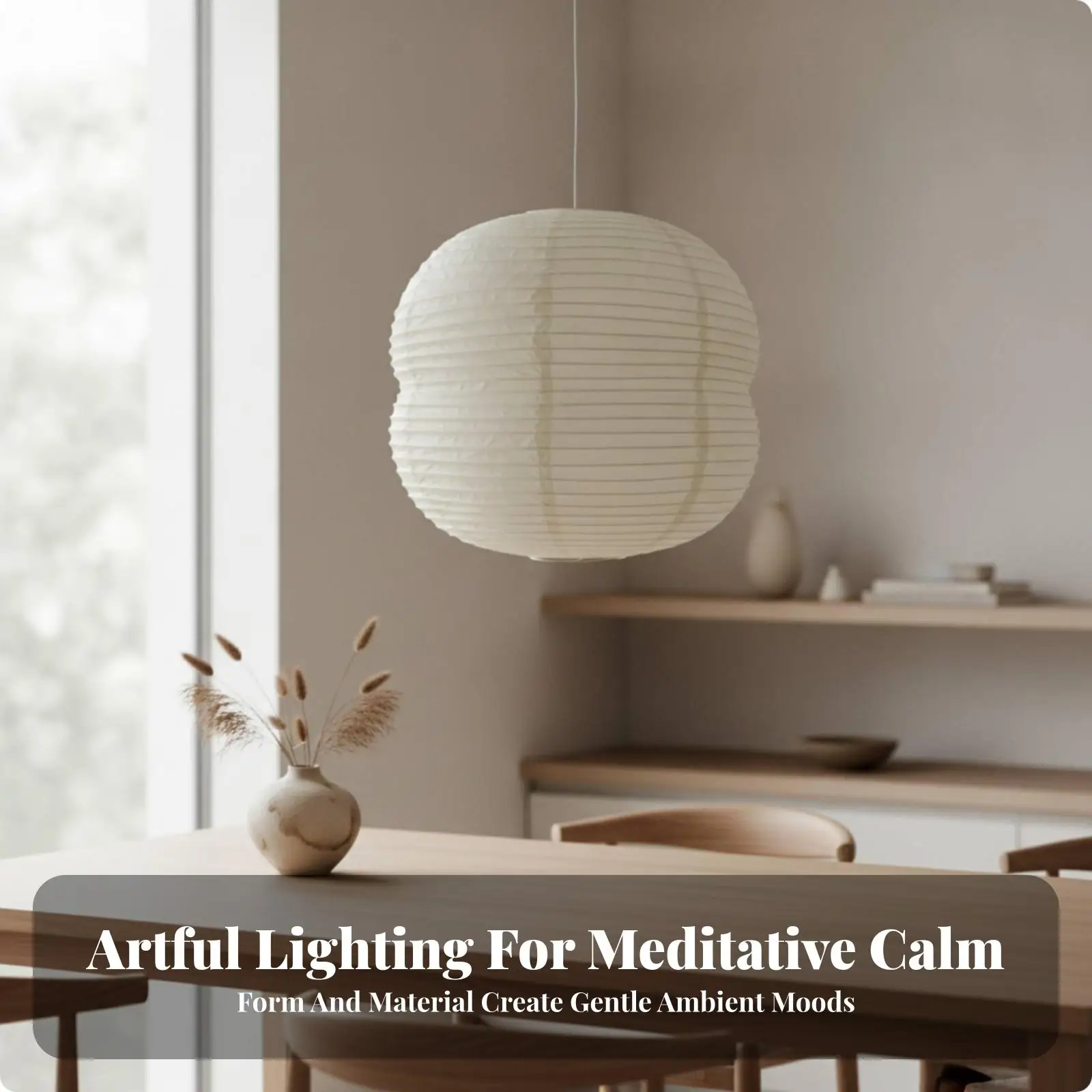 Scandi-Japanese Pleated Paper Hanging | Minimalist rustic simplicity Design, Soft Atmospheric Glow, Pendant Lamp with Paper