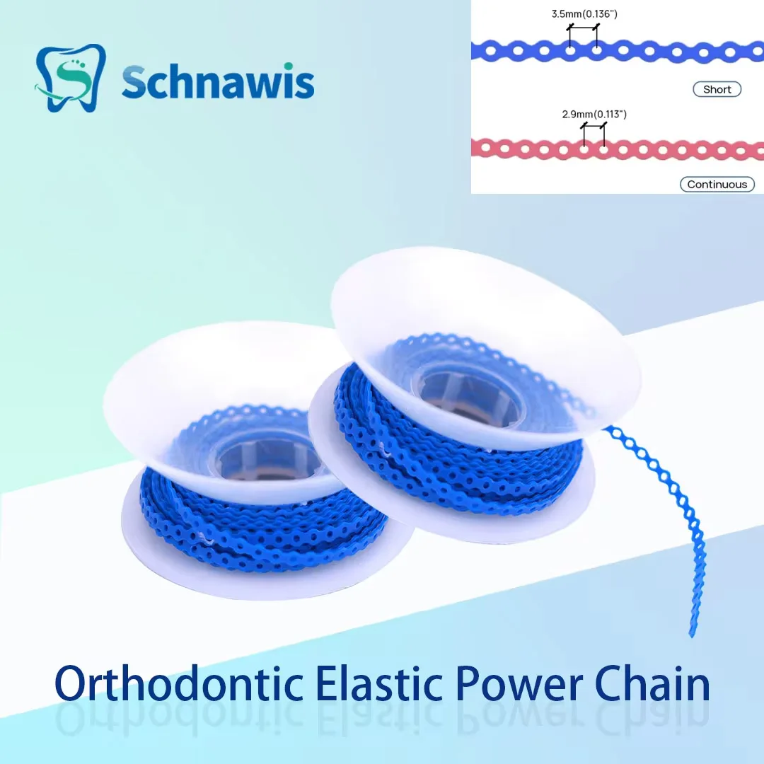 Dental Orthodontic Elastic Power Chain Colored Rubber Band 15feet/Spool Long Short Continuous Power Chain for Brackets Braces