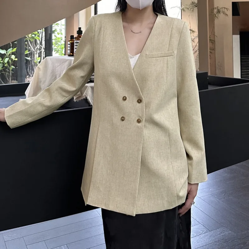 EAEOVNI Cappotto blazer con scollo a V moda per donna Office Lady Doppio bottone manica lunga Office Lady Jacket 2025 Nuovi vestiti 1A1159