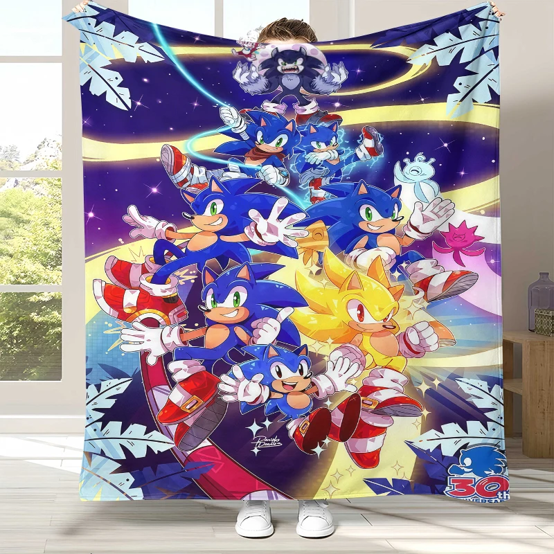 Retro S-Sonic Cartoon Game Flannel Blanket,Ultra Soft Warm Plush Throw for Home Bedroom Bed Sofa Cover Camping Picnic gift