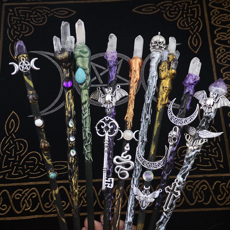 Witch Magic Wand Princess Wand Crystal Amethyst Altar Wand Witch Stick Wizard Weapon Ritual Tool Altar Adornment