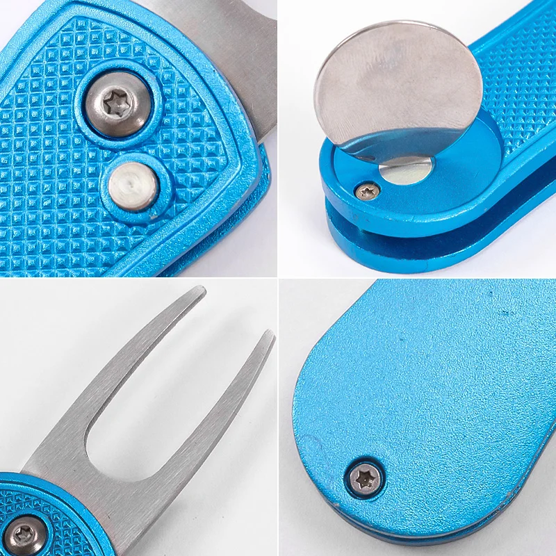 Stainless Steel Foldable Golf Divot Tool with Pop-up Button and Magnetic Ball Marker Multi-Colors Golf Ball Tool Pitch