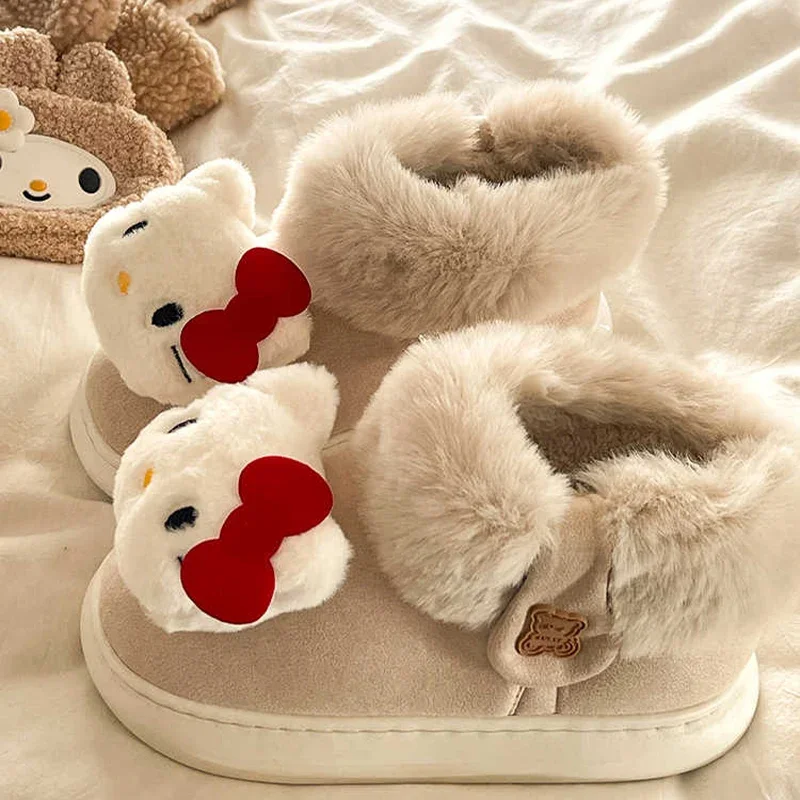 Hello Kitty Boots Women's 2024 Winter New Warm Thick Bread Shoes Thick Bottom Outer Warm Cotton Shoes Birthday Christmas Gift