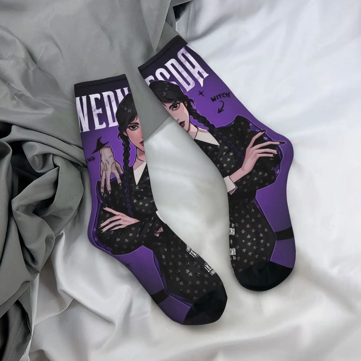 Funny Crazy Sock for Men Wednesday Merlina Fanart Vintage Breathable Pattern Printed Crew Sock Novelty Gift