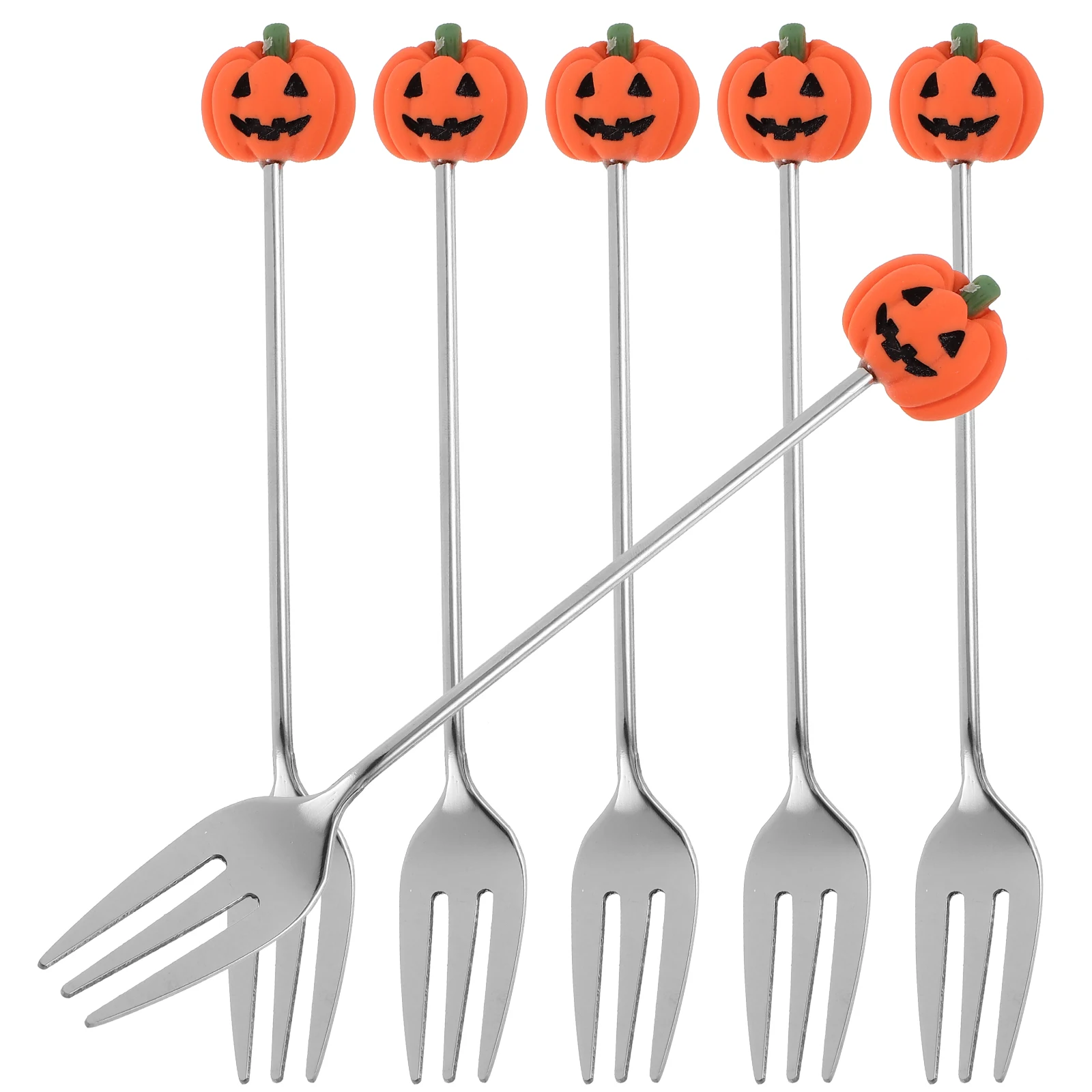 

6pcs Stainless Steel Pumpkin Forks Dessert Cake Fork Halloween Cutlery Heavy Duty Dinner Forks For Home Restaurant Use