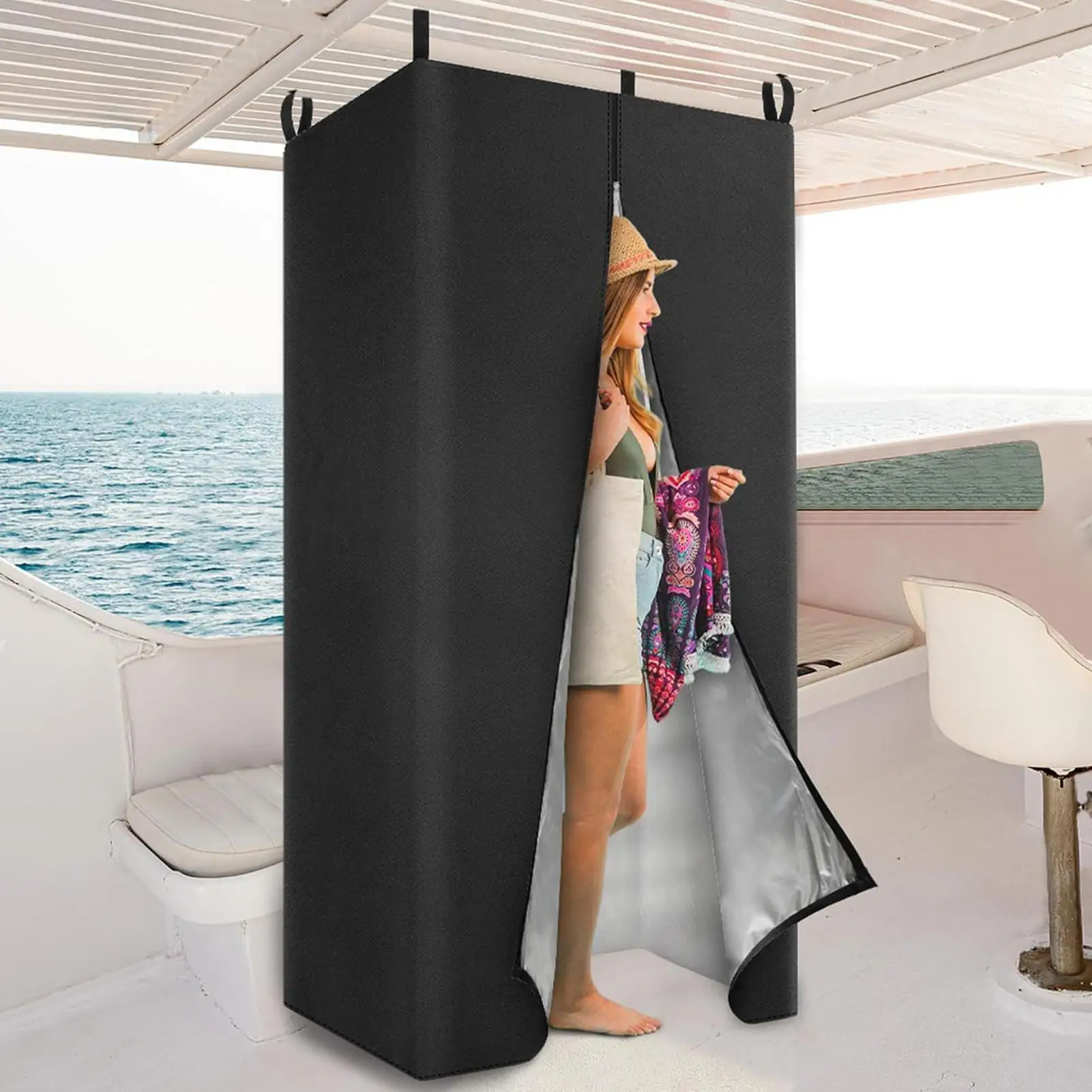 Cambiador de barco, tienda de privacidad colgante de alta resistencia, ducha, toldo, sala de montaje portátil para pontón, Camping