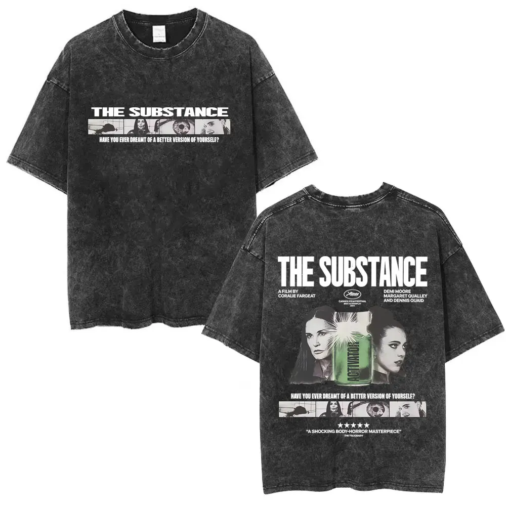 

Washed Vintage Horror Movie The Substance Graphic T Shirts Men Women Casual Cotton Oversized Short Sleeve T-shirts Streetwear