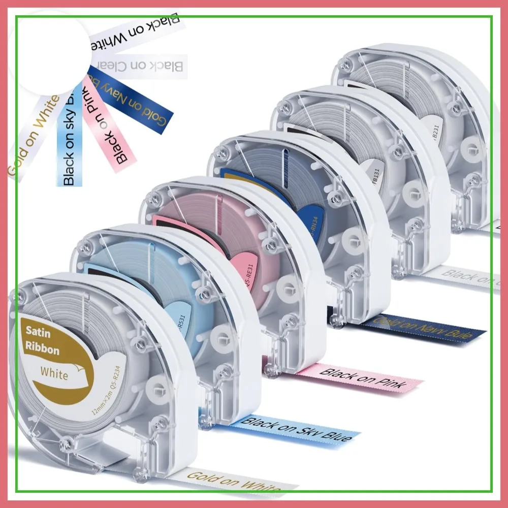 

12mm x 2m Colored Ribbon for Gift Wrapping, Wedding, Bows, 6 Pack, Compatible with Dymo Label Maker Refills LT-100H LT-100T 200B, Phomemo P12 P12-Pro LT12 F12