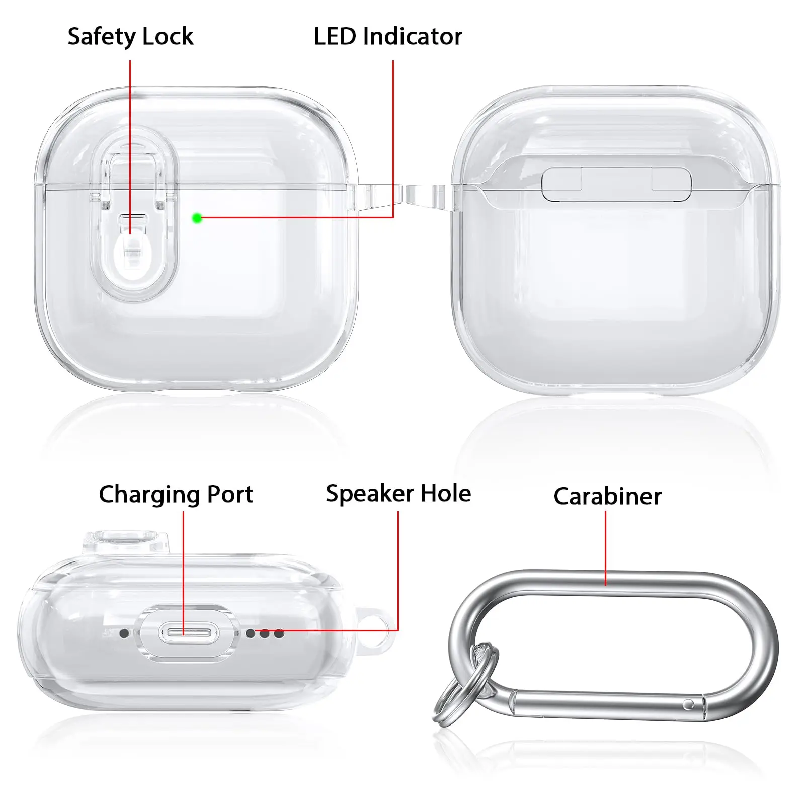 حافظة قفل آمنة لأجهزة AirPods 4 مع سلسلة مفاتيح ومجموعة تنظيف حافظة شفافة ناعمة من مادة TPU حافظة بلوتوث لاسلكية لأجهزة Airpods 4 Generation