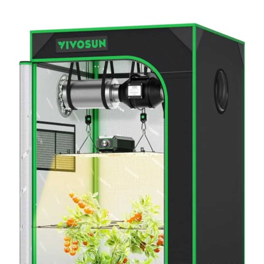Grow Tent Kit for indoor gardening: aluminum mylar interior, black exterior, WiFi-controlled full-spectrum LED light and auto v
