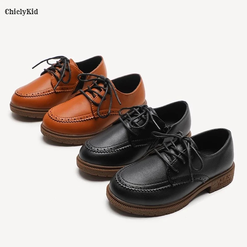 Boys British Party Shoes Leather for Kids Wedding Dance Shoes Dress School Toddler Fashion Children Shoe Spring Flat Black Brown