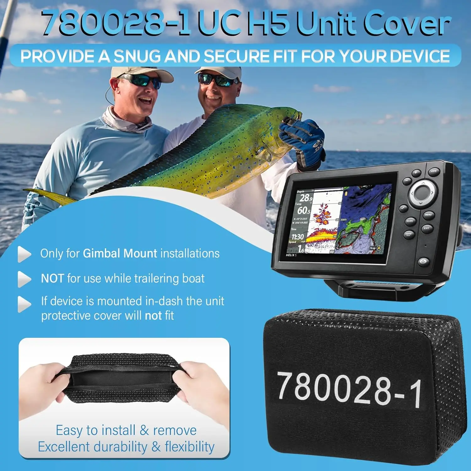 TML 780028-1 UC H5 Unit Cover for Humminbird Helix 5 Fish Finder, Black Neoprene Control Head Unit Protective Cover, Waterproof