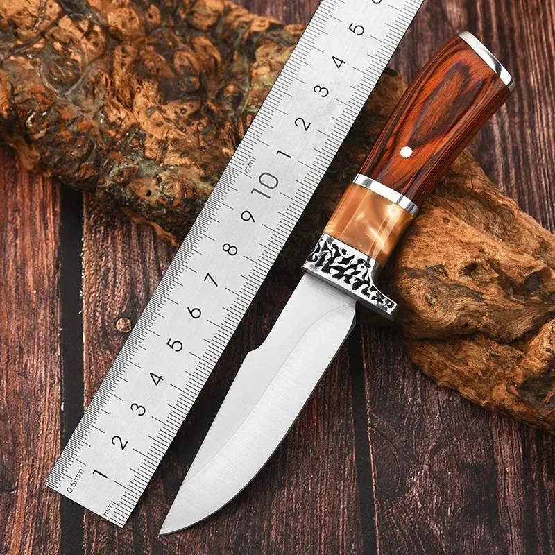 Meat Cleaver Hunting Knife High-end Colored Wood Handle Boning Knife Cutting Meat Cutter Outdoor Knife Kitchen Camping Knife