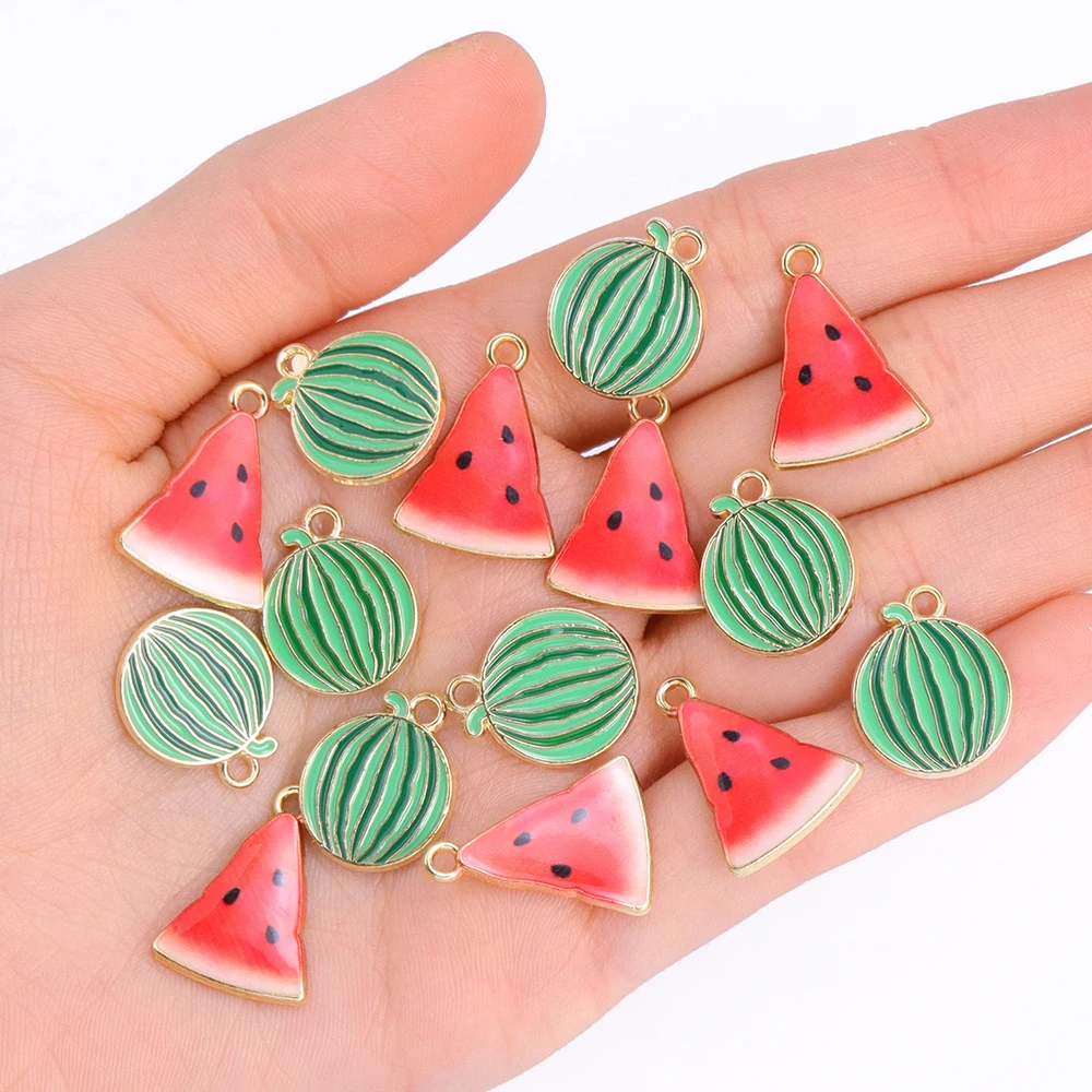 10Pcs Cute Enamel Watermelon Charms Alloy Pendants for Earrings Necklaces Fruit Charms Handmade DIY Jewelry Accessories