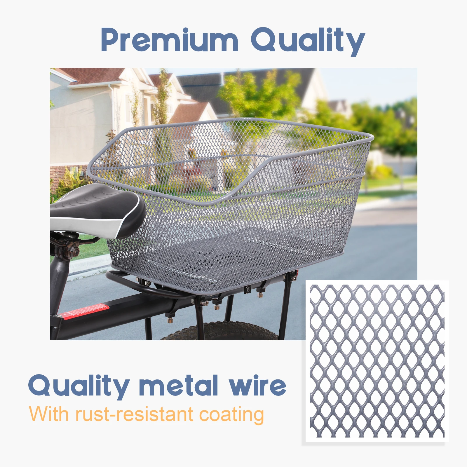 

Rear Bike Basket Large Capacity Metal Wire Bicycle Basket Easy Using High Quality Durable Waterproof Rainproof Cover Bag Grey