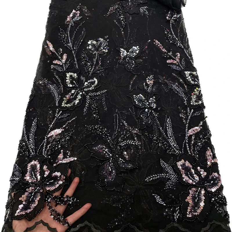 Роскошная французская сетчатая ткань, африканская вышивка бисером, цветы из бисера, нигерийская вышивка блестками, кружевная ткань