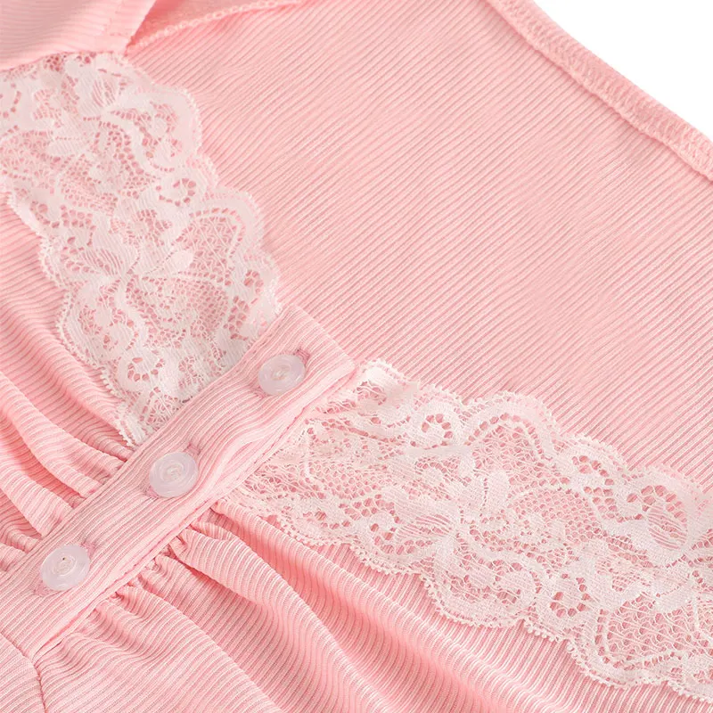 ピンクの甘い女性用Tシャツ 夏の新作 無地 セクシーなレース VネックTシャツ ストリートウェア ファッション 半袖 カジュアル スリムTシャツ トップス 服