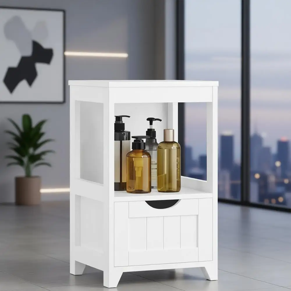 

Multifunctional Corner Storage Cabinet Organizer Rack for Bathroom, Living Room, Bedroom - 2 Drawers, 55.7 Height, White